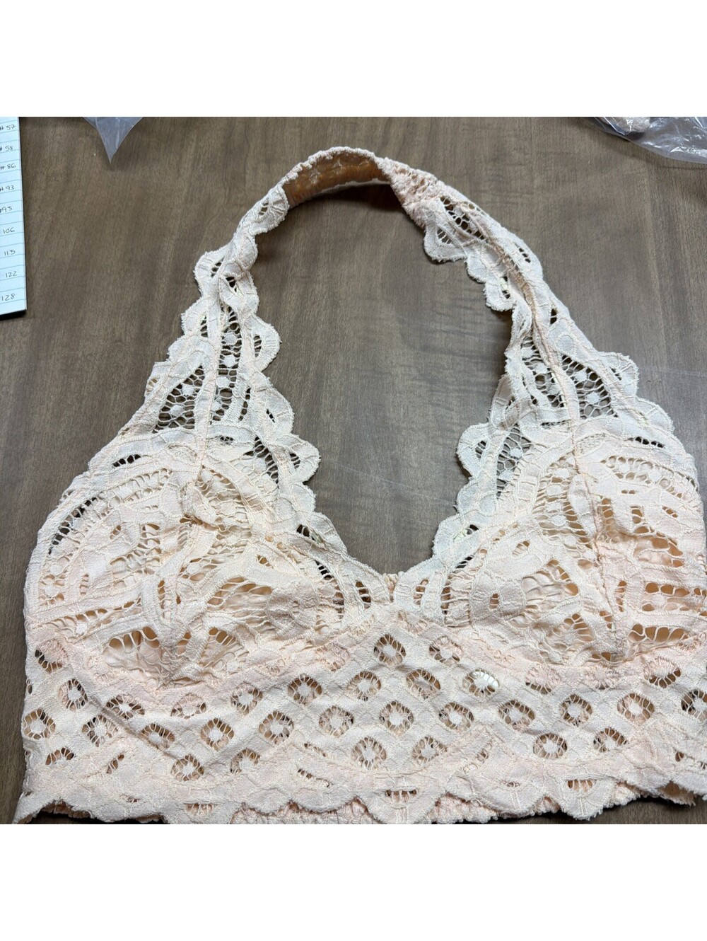 Free People Adella Bralette Bra Women's XL Cream /orange Halter Neck Lace Detail